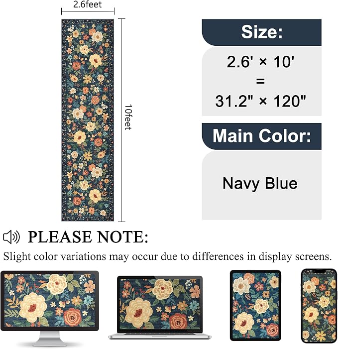 DUKINO 2.6x10 Hallway Runner Rug Washable Kitchen Rugs Non Slip, Low Pile - Image 2