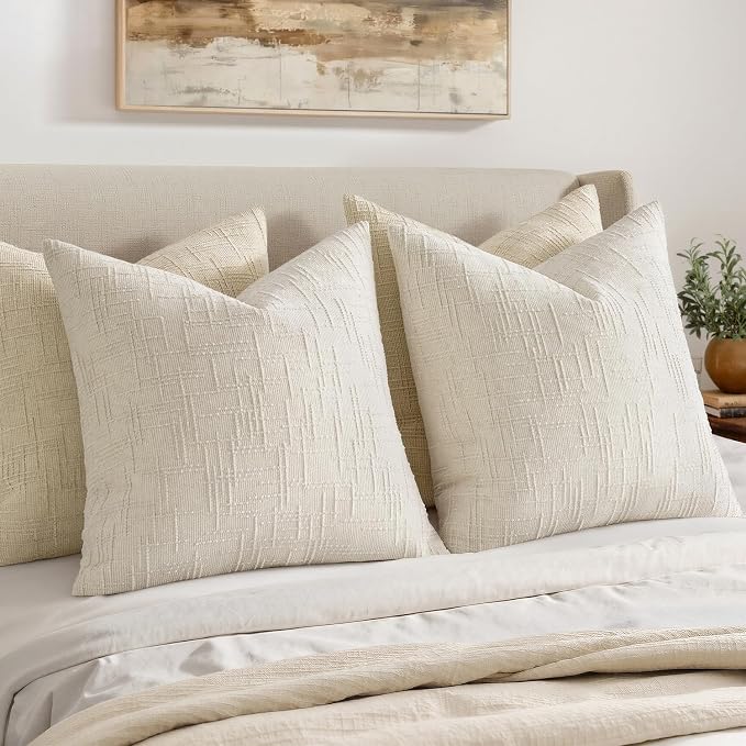 MIULEE Chenille Textured Throw Pillow Covers Cream White 16x16 Set of 2 | - Image 5