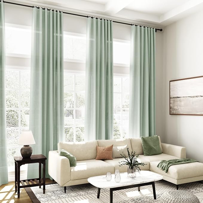 Aqua Green Linen Curtains 84 Inch Length 2 Panels Set - Image 7