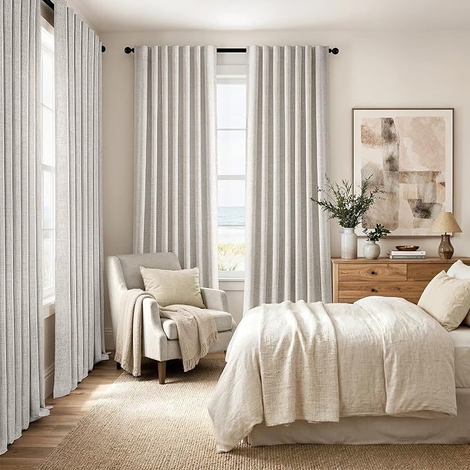 MIULEE 100% Blackout Linen Curtains 42 x 96 Inch Cream White 2 Panels | Thermal - Image 8