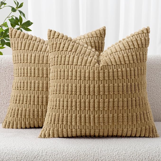 MIULEE Euro Sham Corduroy Decorative Throw Pillow Covers 22x22 Khaki | Pack of by MIULEE