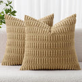 MIULEE Corduroy Decorative Throw Pillow Covers 20x20 Khaki Pack of 2 | Soft by MIULEE
