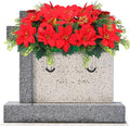 Christmas Cemetery Decorations for Grave Headstone Flower Saddle Artificial Flower Saddles Red Poinsettia Outdoor Memorial Headstone Realistic Bouquet(Red,Classic Style)