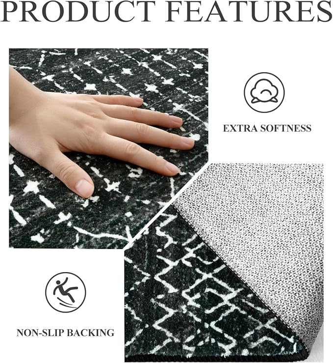 Lahome Moroccan 2x6 Black Runner Rug Non-Slip, Kitchen Rug Runner Washable - Image 4