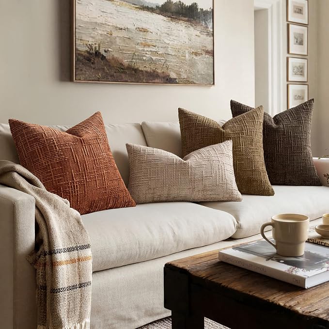 MIULEE Chenille Textured Fall Euro Throw Pillow Covers Burnt Orange 22x22 | Set - Image 6