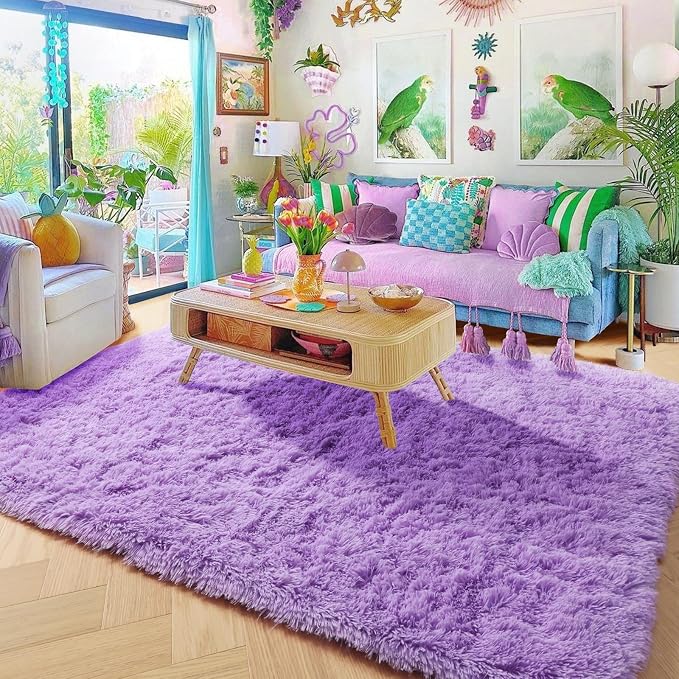 Amdrebio Purple Fuzzy Plush Area Rug 5x7 - Image 4