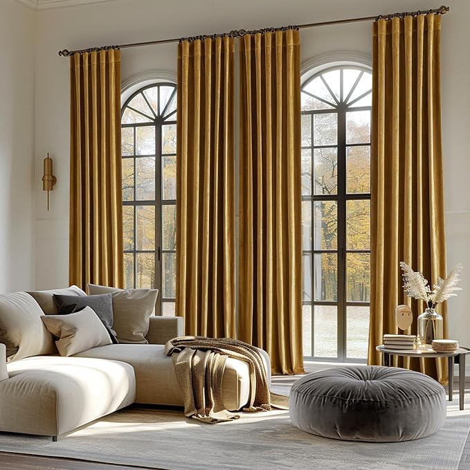 MIULEE Gold Velvet Curtains 52x108 inches Luxury Blackout Curtains | Thermal - Image 5