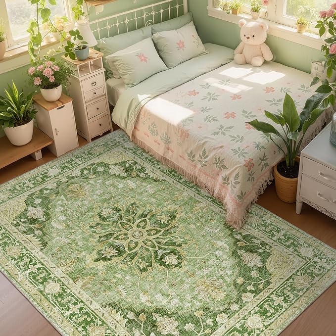 RELEANY Washable Area Rug, Water Repellent, Pet Friendly, Vintage Floral Boho - Image 3