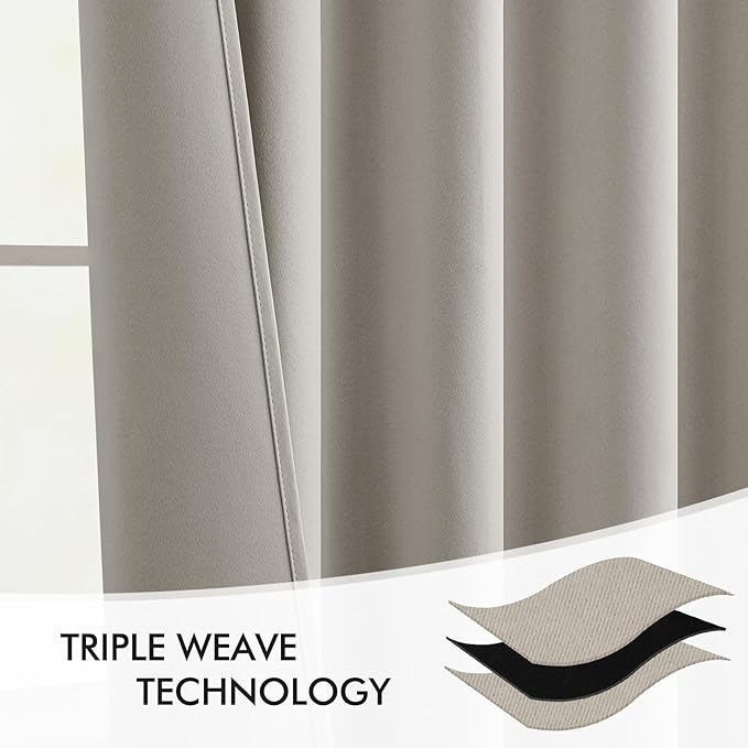 MIULEE Natural Back Tab Blackout Curtains 52x108 Inch Long 2 Panels Set | Rod - Image 7
