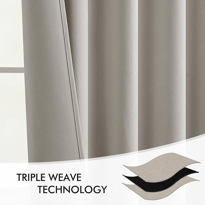 MIULEE Natural Back Tab Blackout Curtains 52x90 Inch Long 2 Panels Set | Rod - Image 7