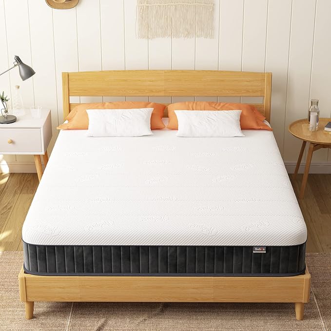 Swbvs Firm Queen Mattress, 10 Inch Cooling-Gel Memory Foam & Pocket Spring Hybrid, Firm Feel, Queen Size Mattresses, CertiPUR-US Certified, Fiberglass Free