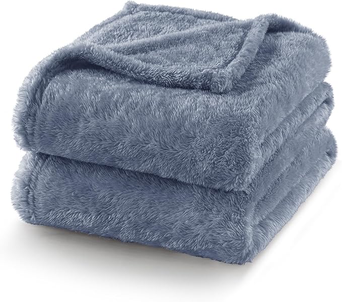 Exclusivo Mezcla Plush Fuzzy Fleece Bed Blanket Queen Size, Super Soft, Fluffy and Warm Blankets，Suitable for All Seasons (Stone Blue, 90x90 Inches)