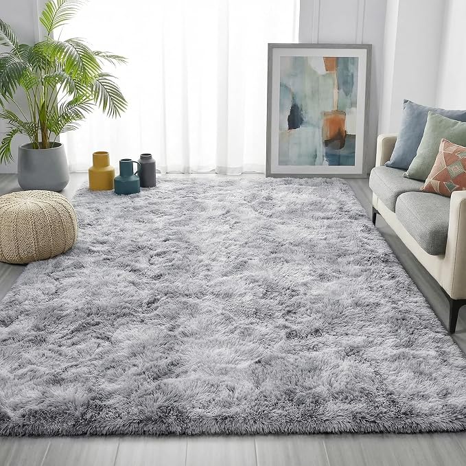 Abstract Shaggy Washable Area Rug 4x6 Plush Soft Fluffy Fuzzy Retro Carpet | - Image 3