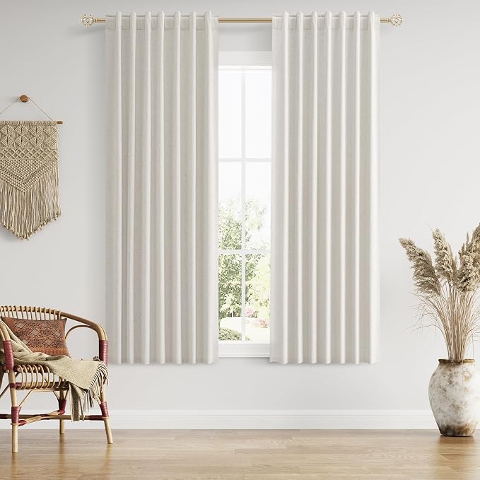 63 Inch Long Boho Blackout Curtains 100% Black Out Linen Curtain 2 Panels Set by Guken