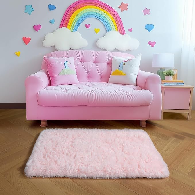 Amdrebio Pink Small Mini Cute Fluffy Area Rug 2x3 - Image 3