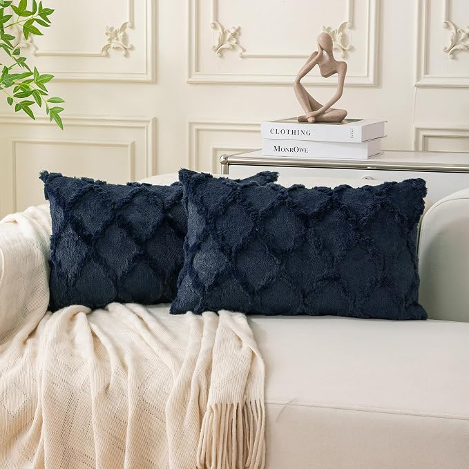 Set of 2 Soft Moroccan Throw Pillow Covers 12x20 Inch Plush Boho Decorative by Cozoomy