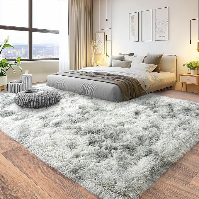 Pionblank 8x10 Rug for Living Room, Fluffy Large Area Rug, Tie Dye Grey | - Image 2