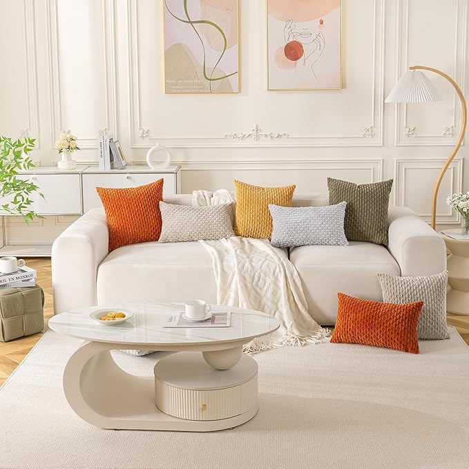 Set of 4 Cream White Decorative Throw Pillow Covers 22x22 Inch Corduroy Pillow - Image 7