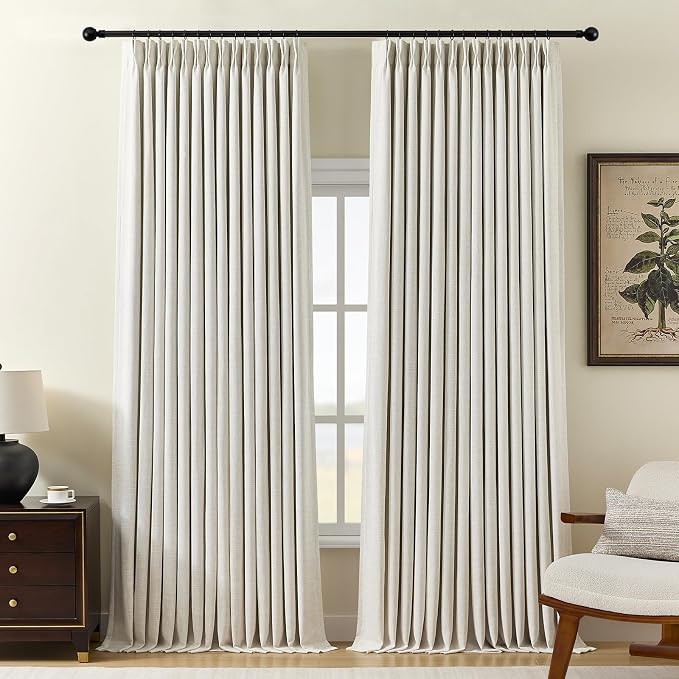 100% Blackout Pinch Pleated Linen Curtains 102 Inches Long by AUSSPVOCT