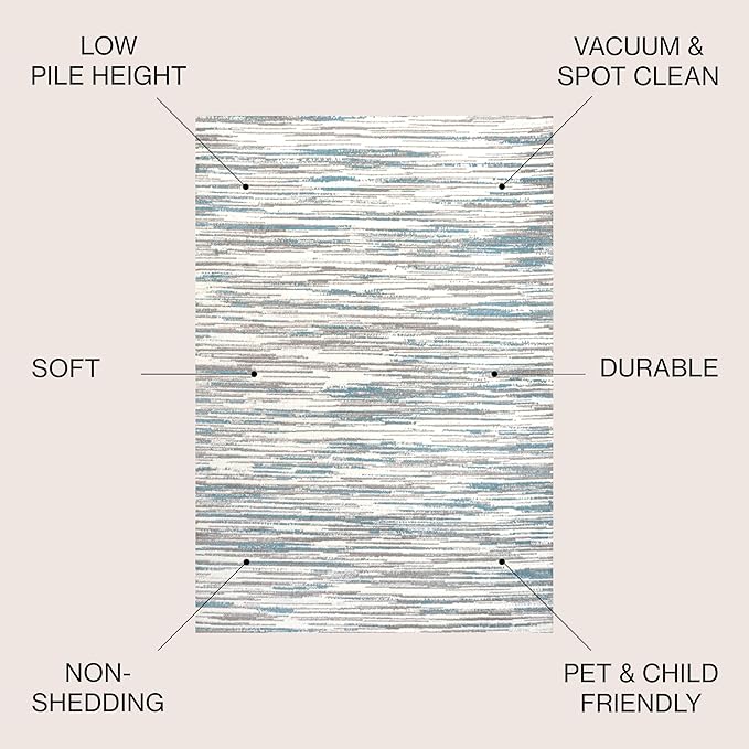JONATHAN Y Speer Abstract Linear Stripe Gray/Blue Indoor Area Rug, 3x5, Contemporary, Rustic, Easy-Cleaning for Living Room, Bedroom, Kitchen, Pet Friendly, Non-Shedding (LUX106A-3)
