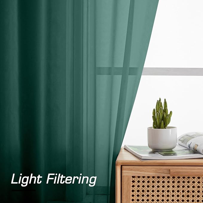 Simplebrand Hunter Green Sheer Curtains 96 Inches Long 2 Panels, Light - Image 3