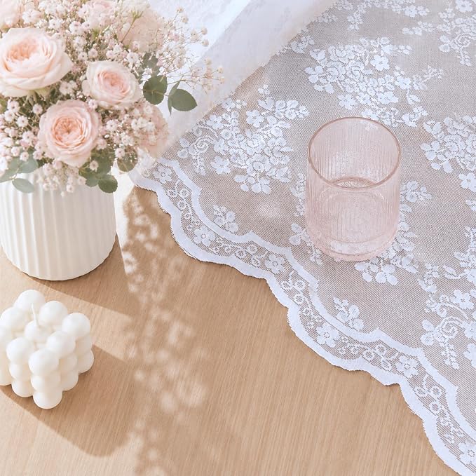 YJ YANJUN Vintage Lace Curtains 63 Inches Long Brilliant White 2 Panels | - Image 5