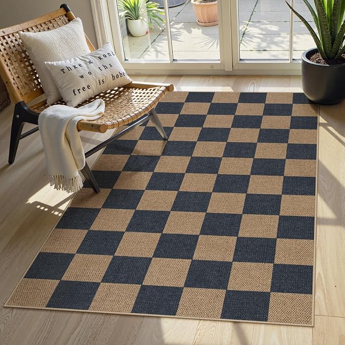 Lahome Checkered Easy Jute 3x5 Outdoor Rug, Washable Rugs by Lahome