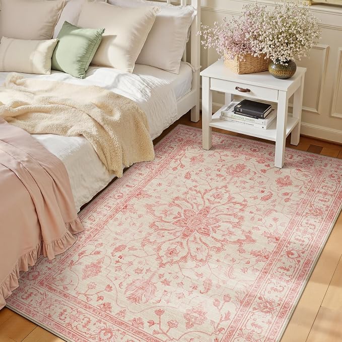 RELEANY Washable Area Rug, Water Repellent, Pet Friendly, Vintage Floral Boho by RELEANY