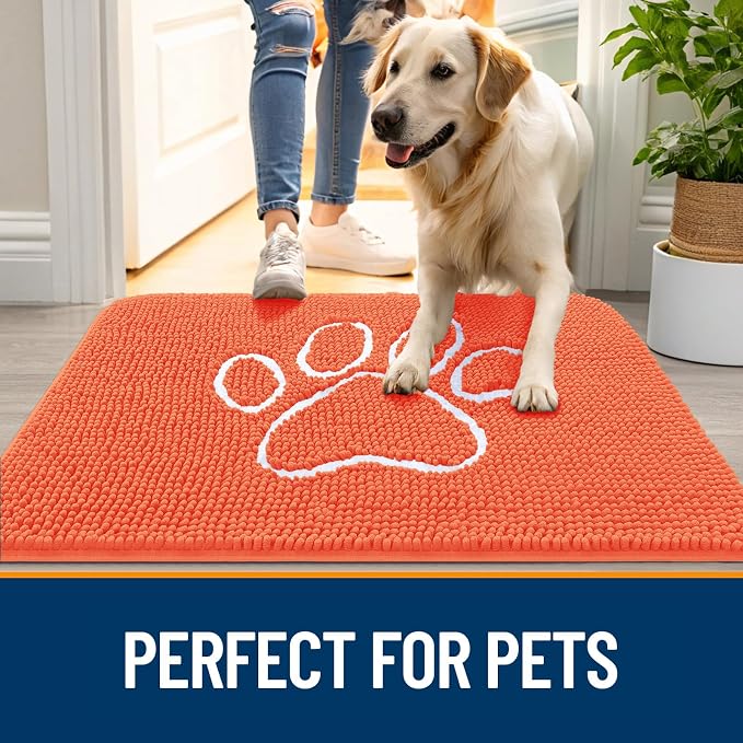 OLANLY Dog Door Mat for Muddy Paws 30x20, Paw Print Design Chenille Mud Mat | - Image 6