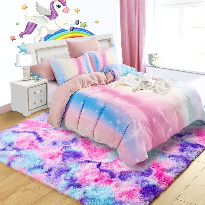 3x5 Tie-Dyed Pink Purple Blue Fluffy Area Rug Non-Slip - Image 3