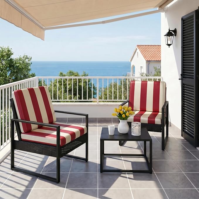 CALBODE 12 Pcs Stretch Outdoor Seat Cushion Covers, Washable Striped Chair Seat - Image 7