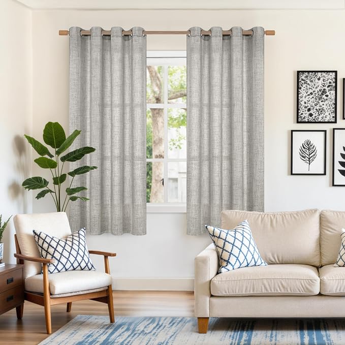 YoungsTex Dark Grey Linen Curtains 63 Inch Length - Image 2