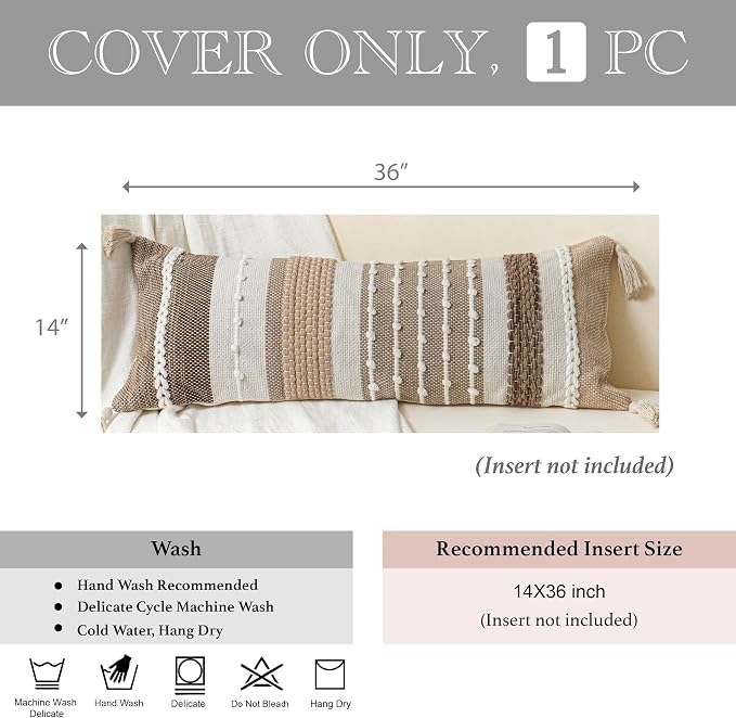 Brown Decorative Lumbar Pillow Cover 14x36 Boho Long Body Pillow - Image 4