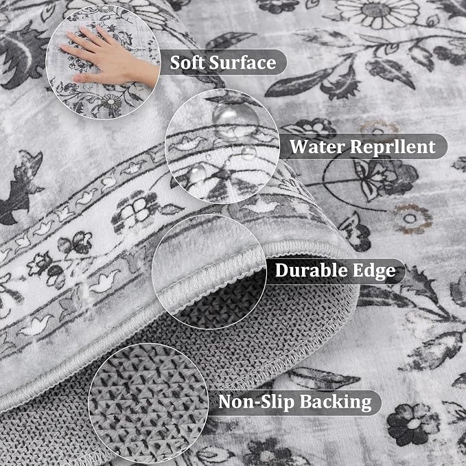 Yamaziot 2x8 Washable Hallway Runner Rug Non Slip Floral Carpet, Stain Resistant - Image 5
