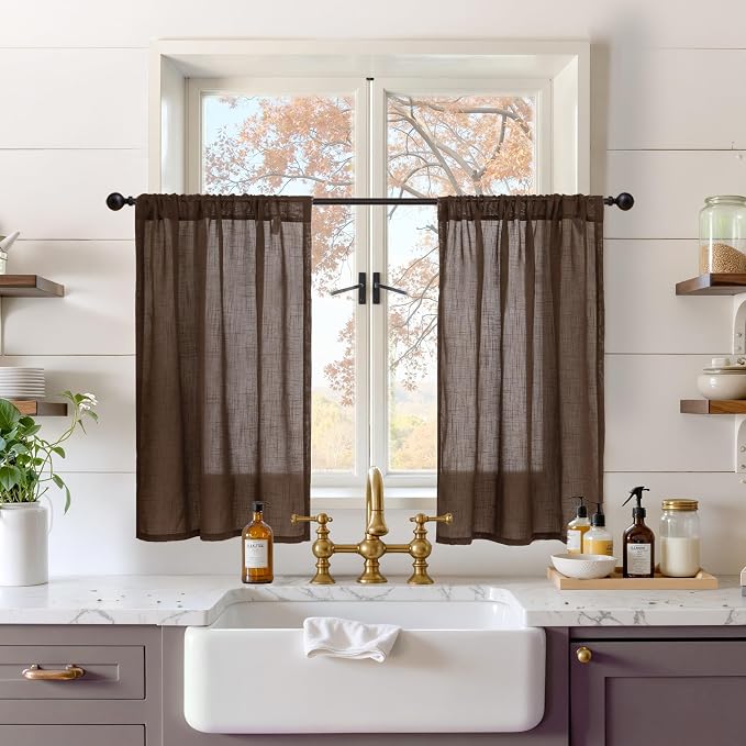 BGment Brown Linen Short Curtains 36 Inch Length by BGment
