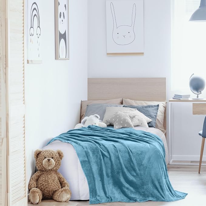 Utopia Bedding Soft Fleece Bed Blanket Twin Size Washed Blue | Microfiber Plush - Image 9