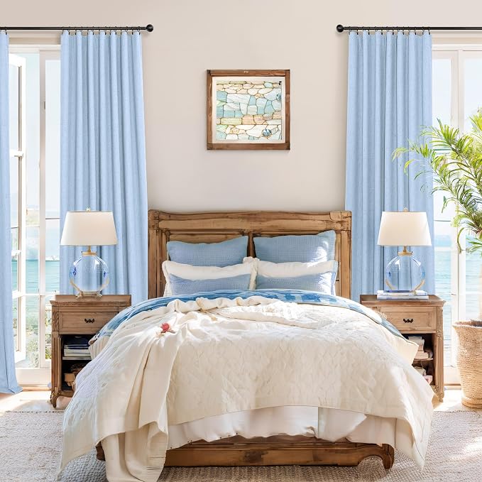 Pitalk Light Blue Curtains for Bedroom 63 Inch Length 2 Panels Linen Blackout - Image 7