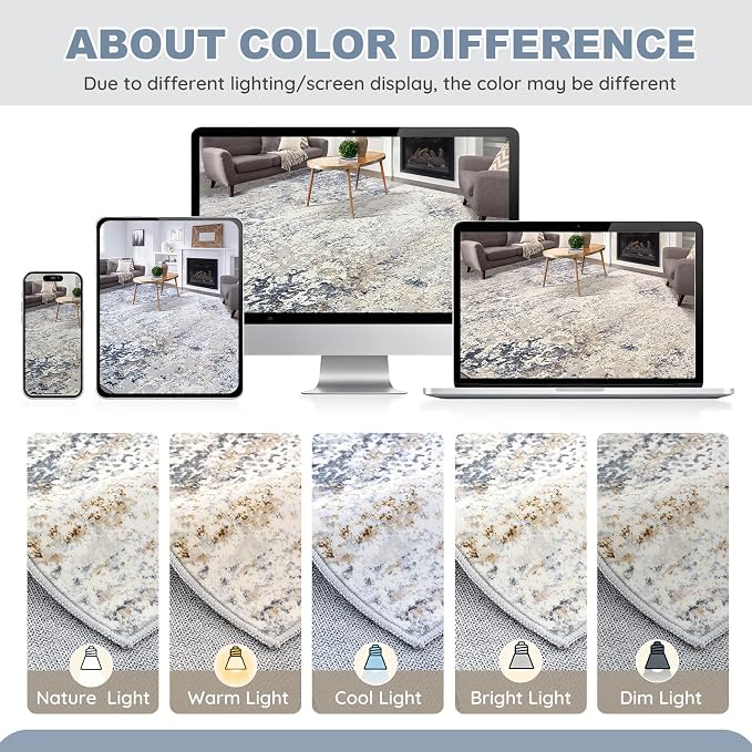 DMOYEST Area Rug Living Room Rugs 11x14 Extra Large Beige Blue Carpet | - Image 5