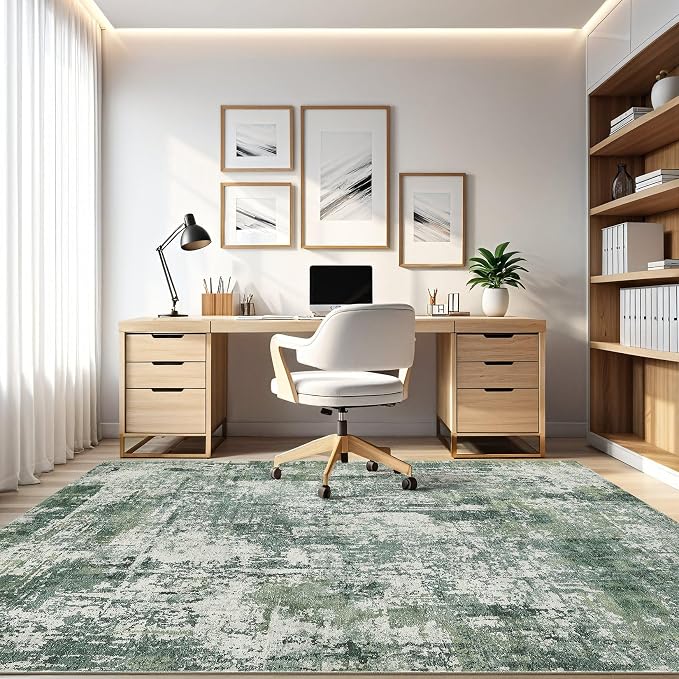 LOONGRUG 6x8 Area Rug Washable Neutral Modern Living Room Rugs Green | Abstract - Image 8