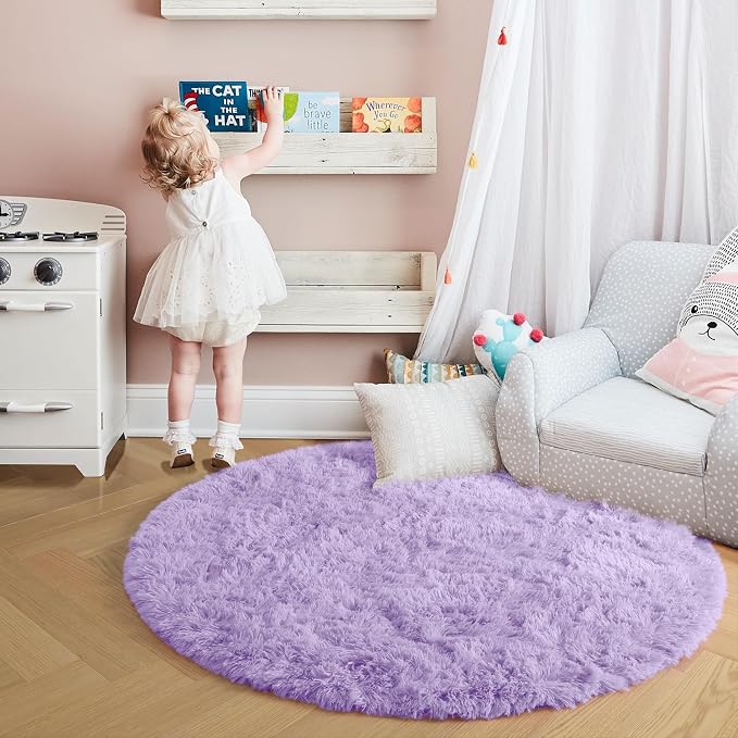 Amdrebio Light Purple Lavender Fluffy Circle Rug 5Ft - Image 7
