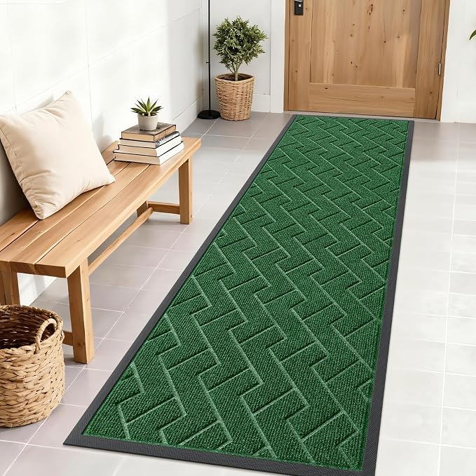 OLANLY Front Door Mat Outside 71x23, All-Season Absorbent Rubber Doormat | Green by OLANLY