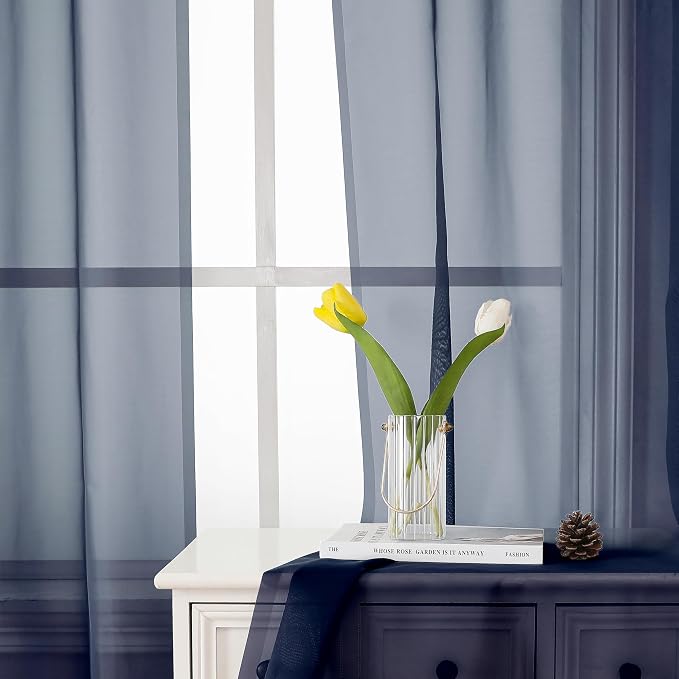 Navy Blue Sheer Curtains 78 Inches Long 2 Panels, Light Filtering Voile Airy - Image 6