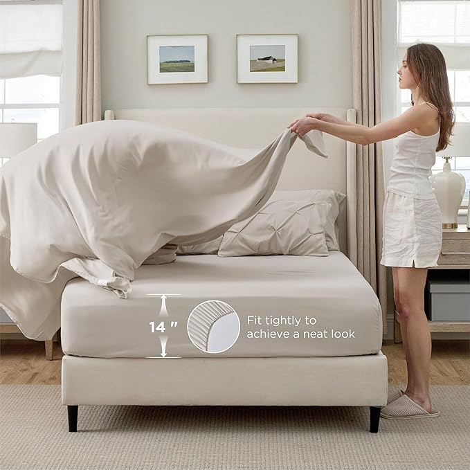 Bedsure King Comforter Set Linen - Bed in a Bag Bedding Set 7 Pieces, GentleSoft™ Pintuck Bed Set Gift for Family, Pinch Pleat All Season Comforter with Sheets, Pillowcases & Shams