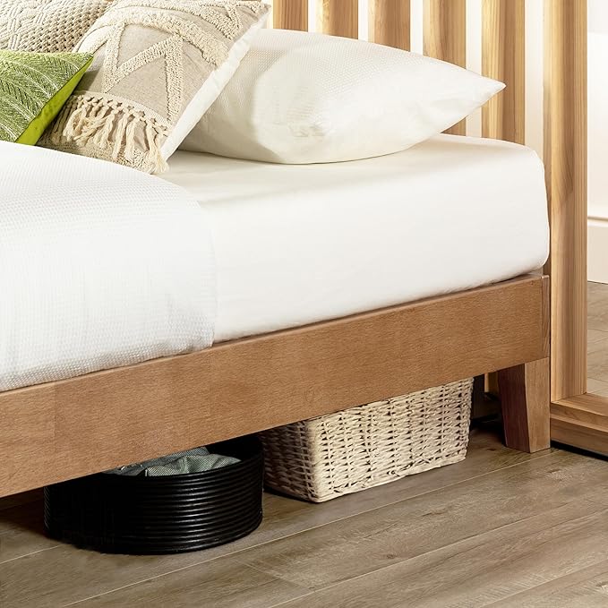 Mellow Naturalista Grand - 12 Inch Solid Wood Platform Bed with Wooden Slats - No Box Spring Needed - Queen (Natural Pine)