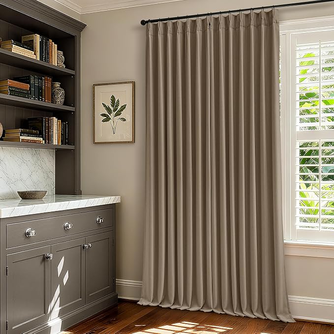 Latte Pinch Pleated 100% Blackout Linen Bedroom Curtains 86 Inch Length | - Image 6