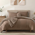Monbix Queen Comforter Set - 7 Pieces Raw Umber Bed in a Bag Queen Bedding Sets with Comforters, All Seasons Down Alternative Comforter Bed Set with Sheets,Pillowcases & Shams