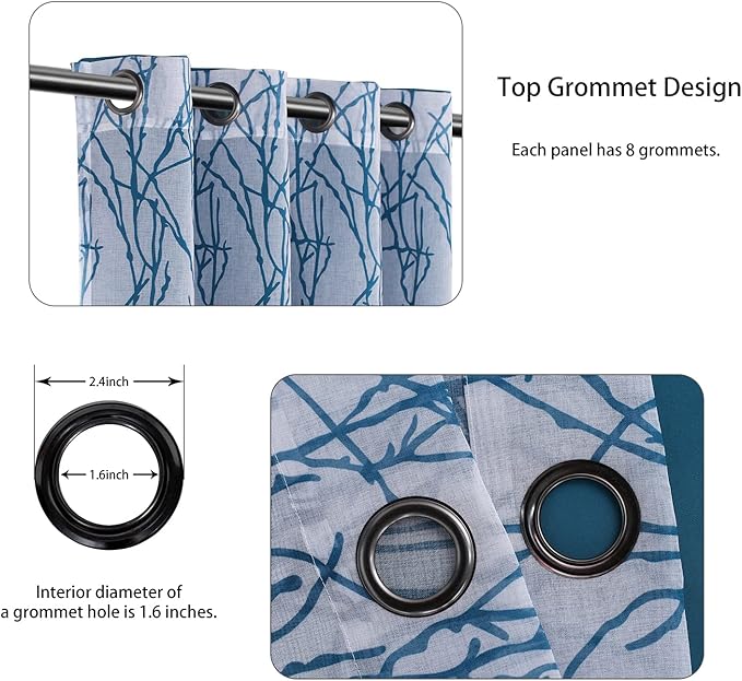 BONZER Mix and Match Curtains - 2 Pieces Branch Print Sheer Curtains and 2 Pieces Blackout Curtains for Bedroom Living Room Grommet Window Drapes, 54x108 Inch/Panel, Teal, Set of 4 Panels