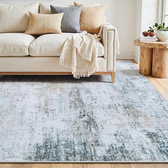 5x7 Washable Area Rug for Living Room Bedroom: Non-Slip Modern Blue Grey | - Image 8