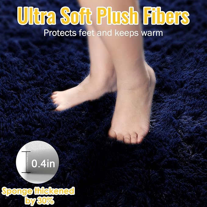 Navy Blue Rug 3x5, Fluffy Dark Blue Rugs - Image 5