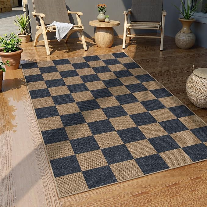 Lahome Checkered Easy Jute 3x5 Outdoor Rug, Washable Rugs - Image 7